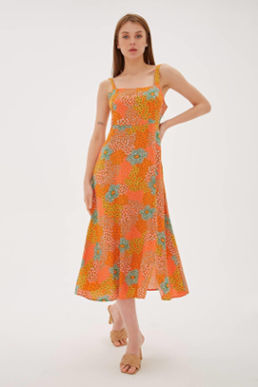 Robe midi à motifs orange