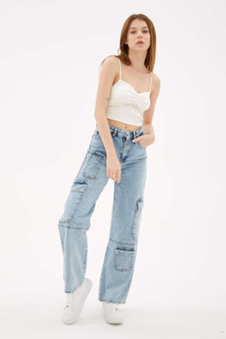 Pantalon en jean à poches cargo Bleu