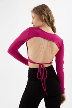 Blouse courte avec détails de chaîne Fuchsia