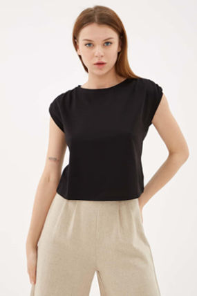 Blouse à épaules froncées Noir / Noir