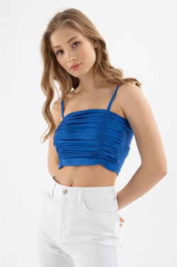 Blouse courte à bretelles et à volants