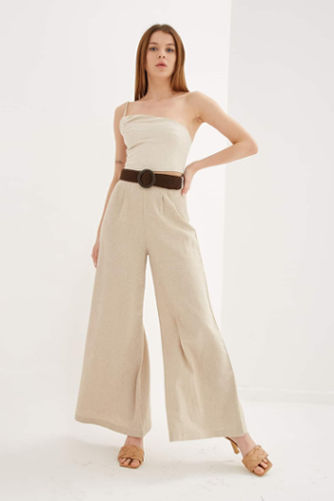 Pantalon ample avec ceinture Naturel